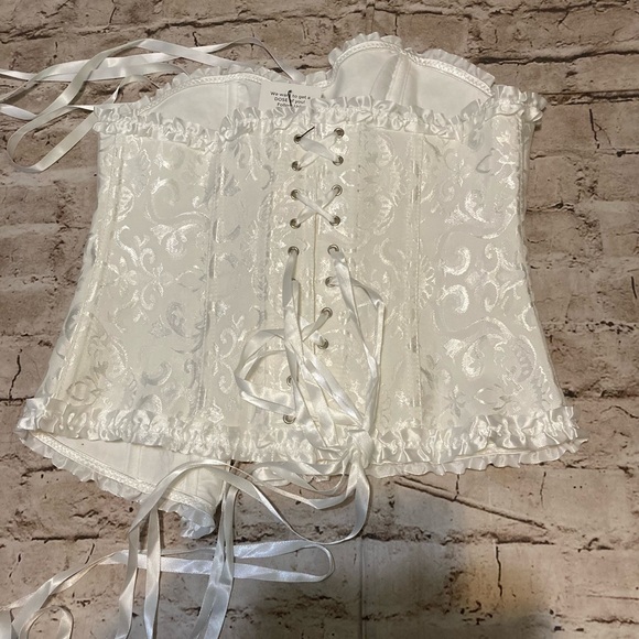 NWT DOSE white floral textured over bust back lace up Boned corset top XL-S - Picture 4 of 15